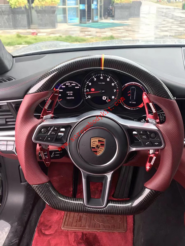 Car Steering Wheel Decorative Frame Cover True Carbon Fiber Red Interior  Accessories For Porsche 911 Boxster Cayman 2010-2015