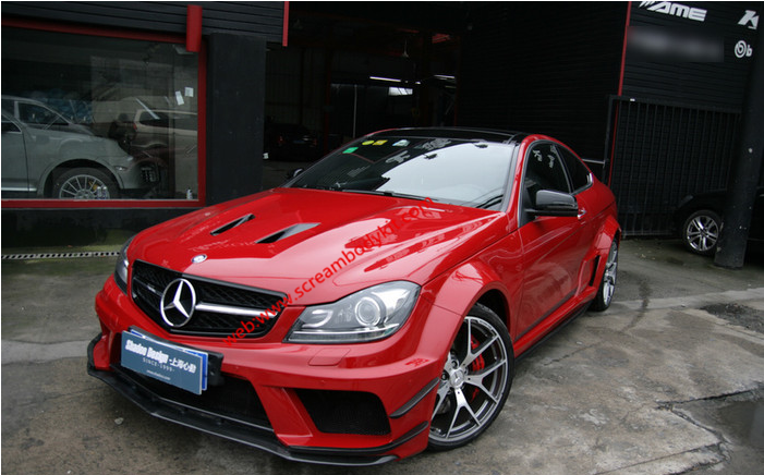 BenzW204C63507 black series wide body kit front bumper after bumper side skirts spoiler fenders hood