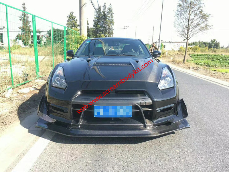 GTR r35 wide body kit front bumper after bumper side skirts hood spoiler fenders