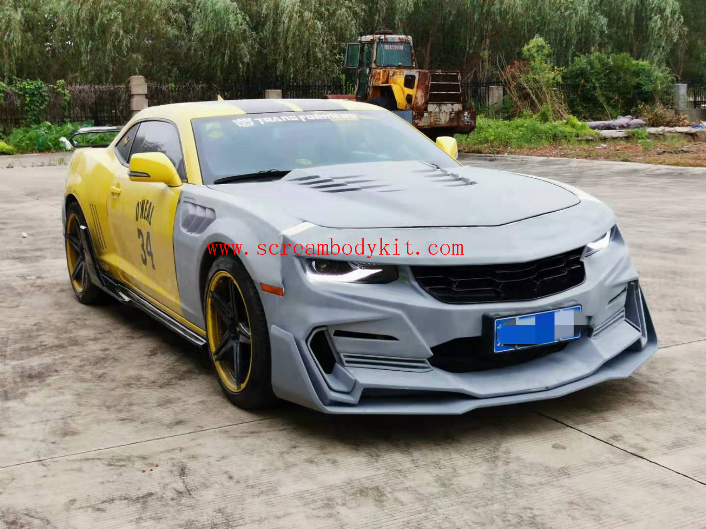 5 GEN Chevrolet Camaro update BUMBLE BEE Transformers wide body kit front bumper grills after bumper hood wing side skirts