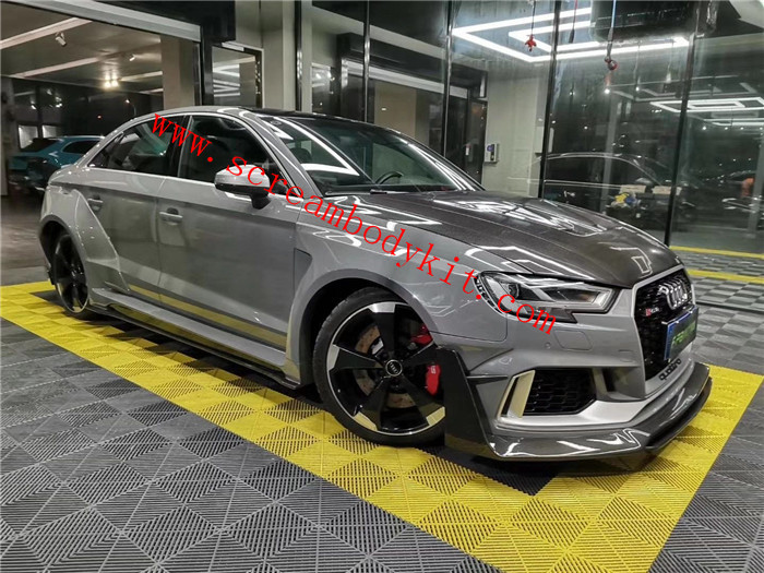 Audi RS3 wide body kit carbon fiber front lip rear lip fenders side skirts spoiler