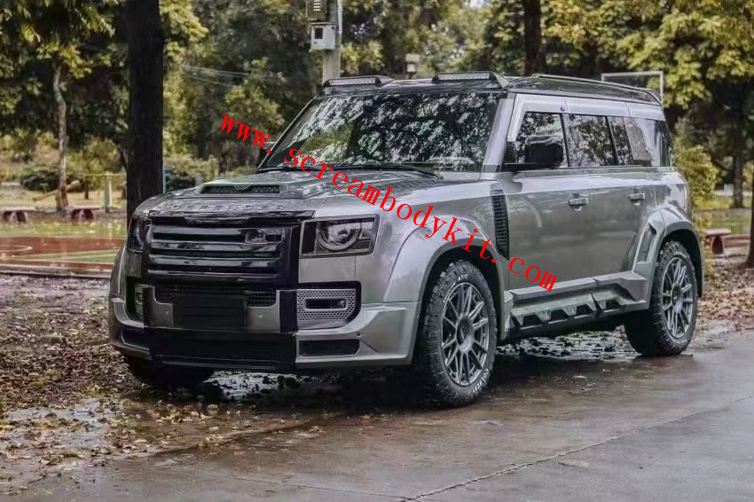 Land Rover Defender wide body kit front lip wide fenders side skirts rear lip spoiler hood