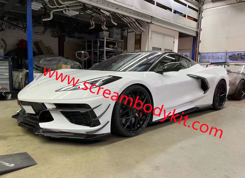 Corvette C8 front lip side skirts rear lip spoiler hood mirror engine cover carbon fiber