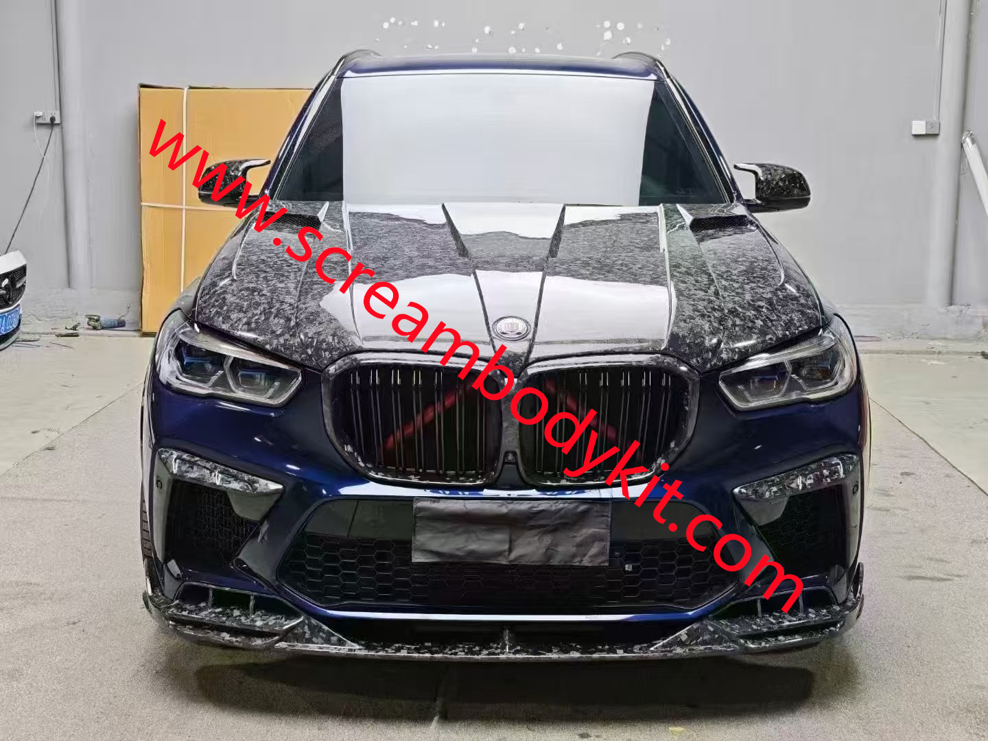 BMW X5 X5M body kit carbon fiber front lip side skirts rear lip hood grill