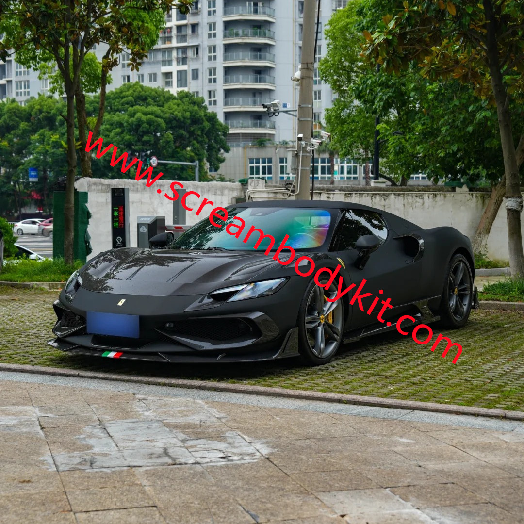 Ferrari 296 GTB body kit front lip side skirts fenders spoiler rear lip vent hood full dry carbon fiber