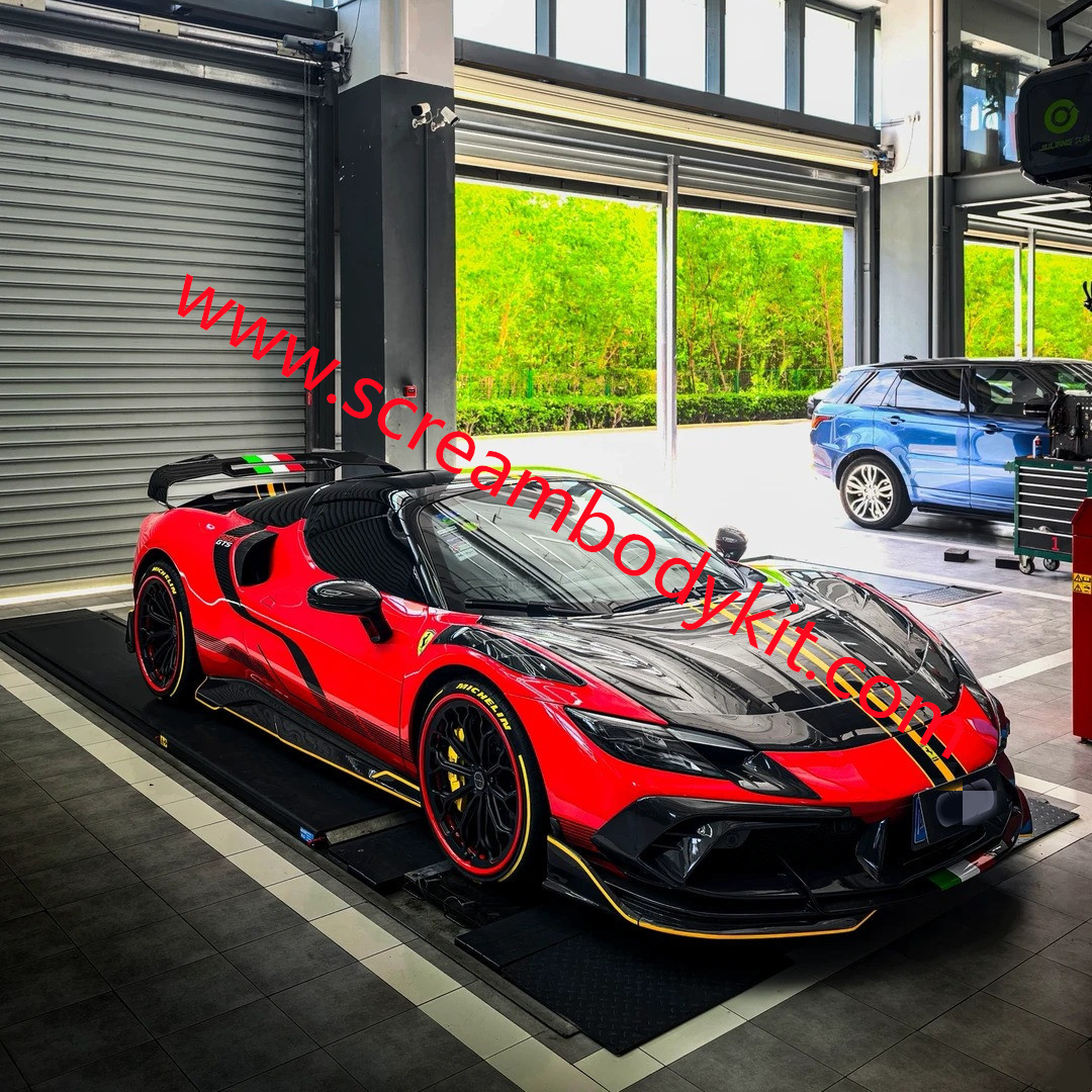 Ferrari 296 GTS front lip side skirts rear lip spoiler hood full carbon fiber